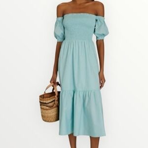 INTERMIX Aubrey Smocked Poplin Midi Dress M